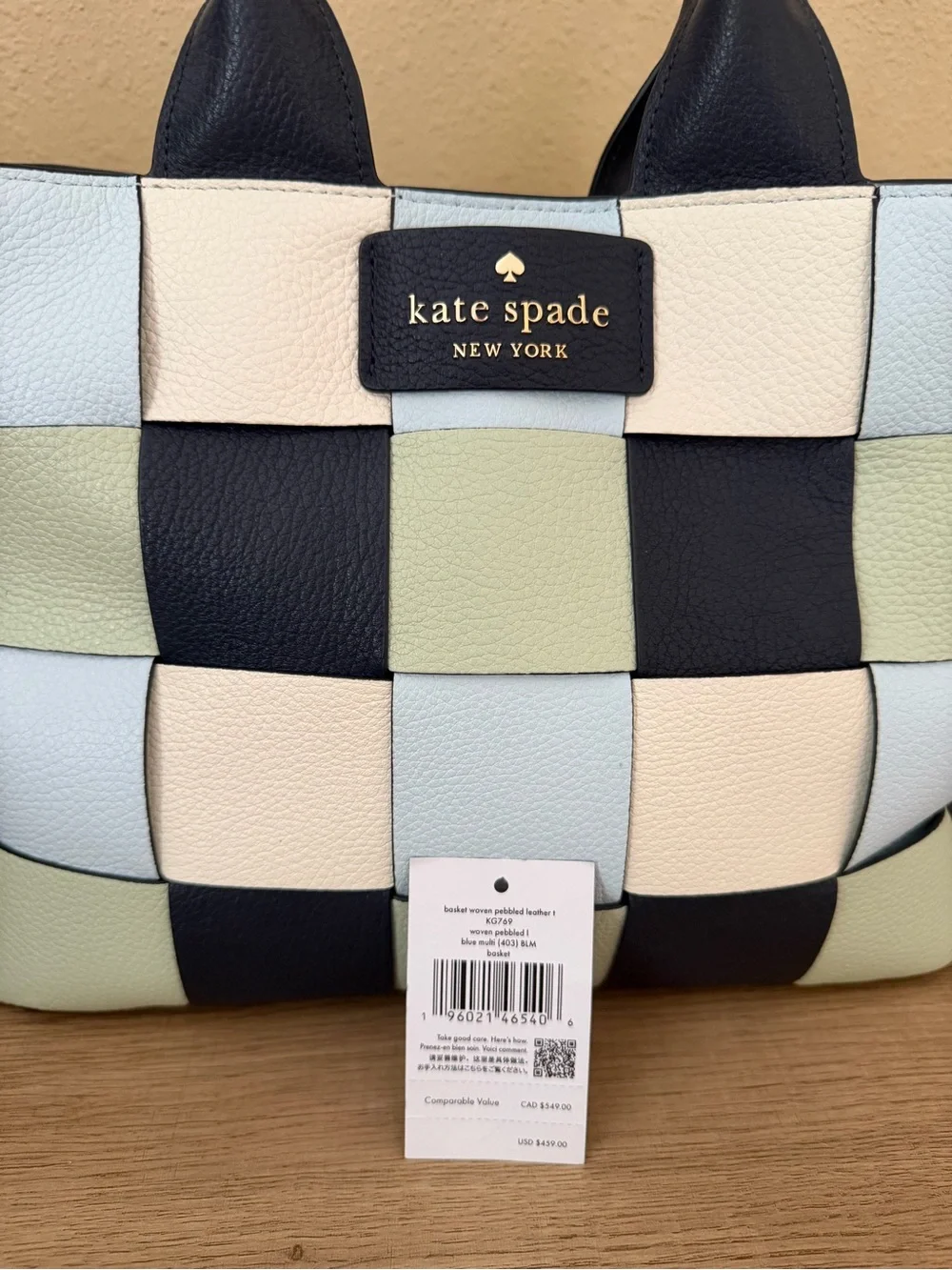 kate spade basket woven pebbled leather bag with large lime wallet